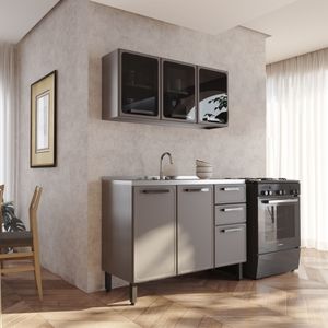Cocina Integral en ACERO 120cm incluye lavaplatos central Gris
