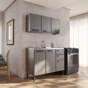 Cocina Integral  120cm en ACERO incluye lavaplatos central Gris