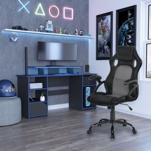 Combo Gamer , Wengue y Negro, Incluye Escritorio bordo Azul y Silla Gamer