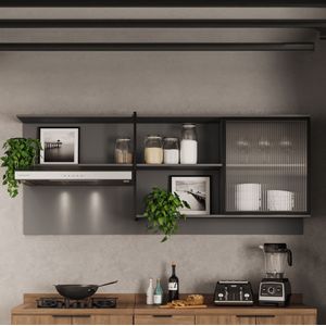 Mueble Superior Multiuso Gris Cocina 200 cm MDP Estilo Minimalista Ind