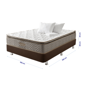 Combo Colchón Queen Litium Pillow  160x190+Base cama Lino Café +2 Almohadas+Protector de Colchón