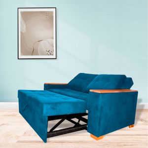 Sofacama semidoble 180x90cm tela tipo lino 2 cuerpos Turquesa