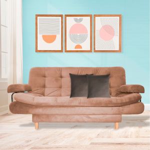 Sofacama semidoble Eller 175x90cm tela tipo lino 3 posiciones Camel