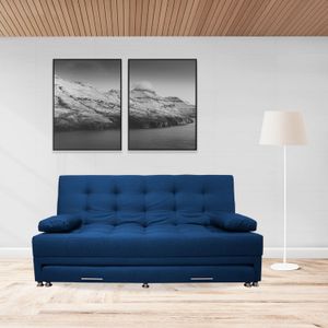 Sofacama doble 190x95cm tela tipo lino 3 cuerpos Azul