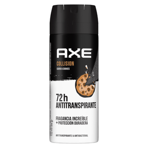 DESODORANTE AXE COLLISION AEROSOL CUERO Y COOKIES 48 HRS ANTITRANSPIRANTE