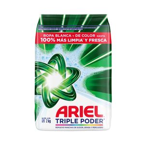 DETERGENTE EN POLVO ARIEL TRIPLE PODER REMUEVE MANCHAS Y OLORES DIFICILES JABON PARA ROPA BLANCA Y DE COLOR