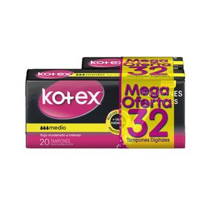 OFERTA TAMPONES KOTEX DIGITALES F. MODERADO PAGUE 20 LLEVE 32
