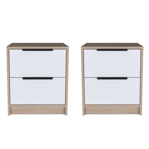 Mesa de Noche Wesley, Beige y Blanco, con dos cajones organizadores x2