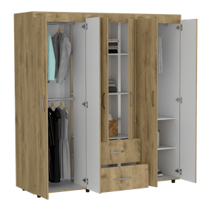 Closet Bombay, Macadamia y Blanco, variedad de entrepaños y seis puertas abatibles