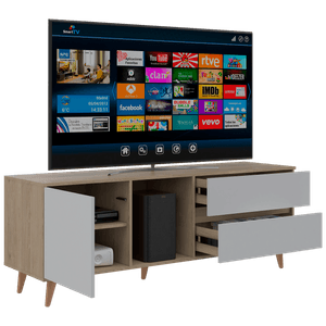 Mesa para TV Flor, Beige y Blanco, con espacio para televisor de hasta 60 pulgadas