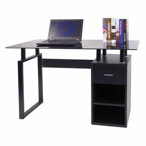 Escritorio de Metal París, Vidrio Negro, con un cajón y dos entrepaños