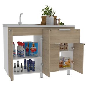 Gabinete Inferior Diamante, Beige y Blanco, con variedad de entrepaños