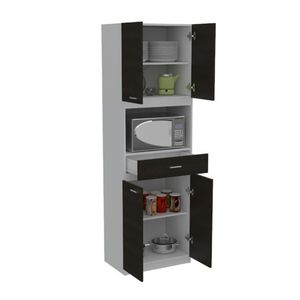 Módulo Microondas Ankara, Wengue y Blanco, con un cajón y cuatro puertas abatibles