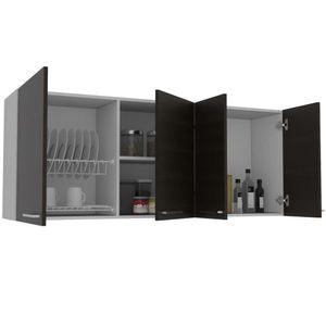 Gabinete Superior Ursa, Blanco y Wengue, con múltiples entrepaños para almacenamiento