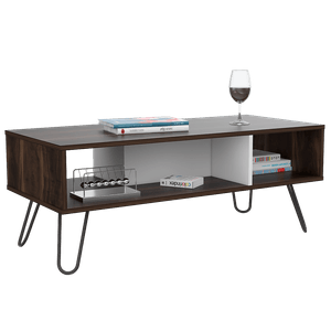 Mesa de Centro Lara, Caoba y Blanco, con amplio espacio y patas de acero