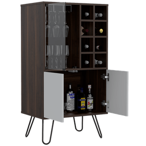 Bar Lara, Caoba y Blanco Perla, con dos Puertas y Amplio espacio para Almacenamiento.