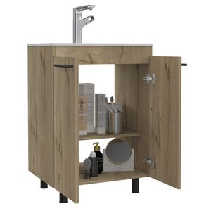 Mueble Lavamanos Anney, Café Claro, con Dos Puertas y Un Entrepaño 60 Incluye Lavamanos