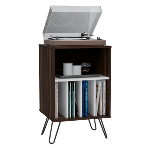 Mueble Auxiliar Lara, Caoba y Blanco, con Patas En Acero y Espacio Para Objetos Decorativos