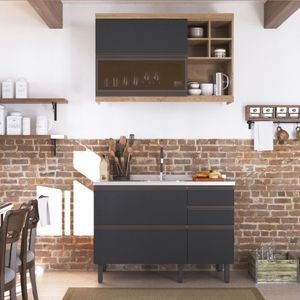 Cocina Integral MDP 120cm incluye lavaplatos central 4 puertas 3 cajones - Gris