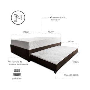 Combo Somier Nido Marron + Colchon Dreamer Plus 120 x 190 cm Dureza Intermedia + almohada